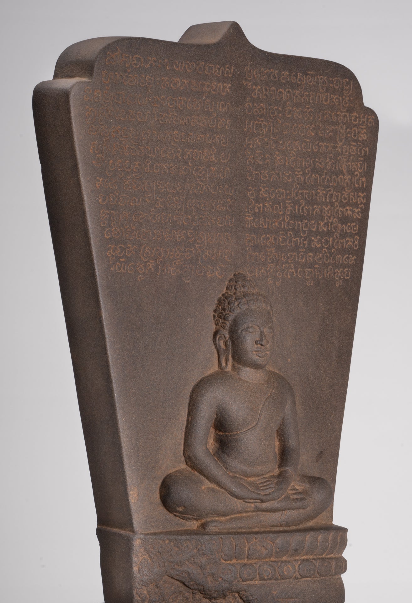 Buddha Statue - Antique Khmer Style Stone Stele Seated Meditation Buddha Statue - 46cm/18"