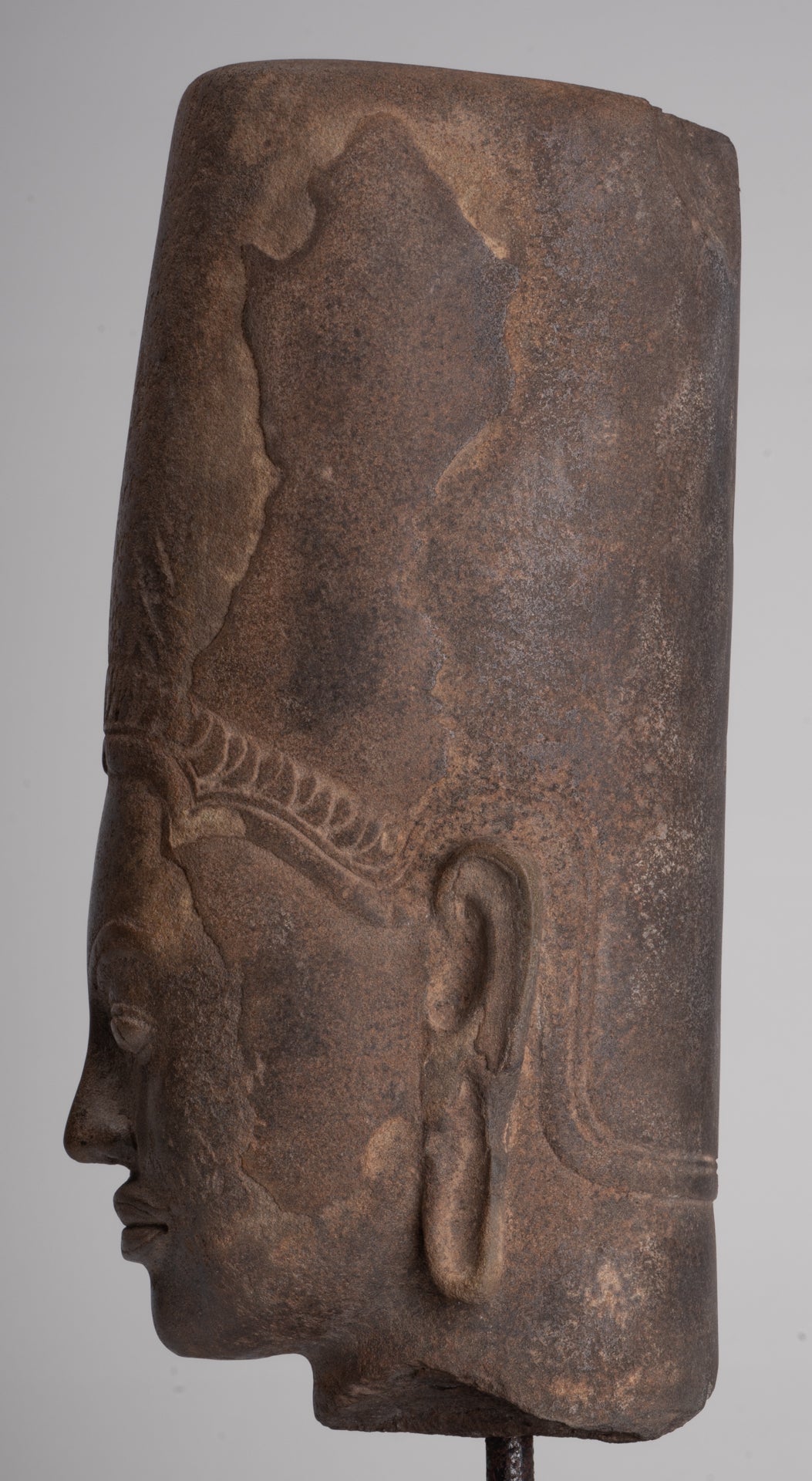 HariHara Statue - Antique Phnom Da Style Stone Khmer Hari Hara or Vishnu & Shiva Head - 43cm/17"