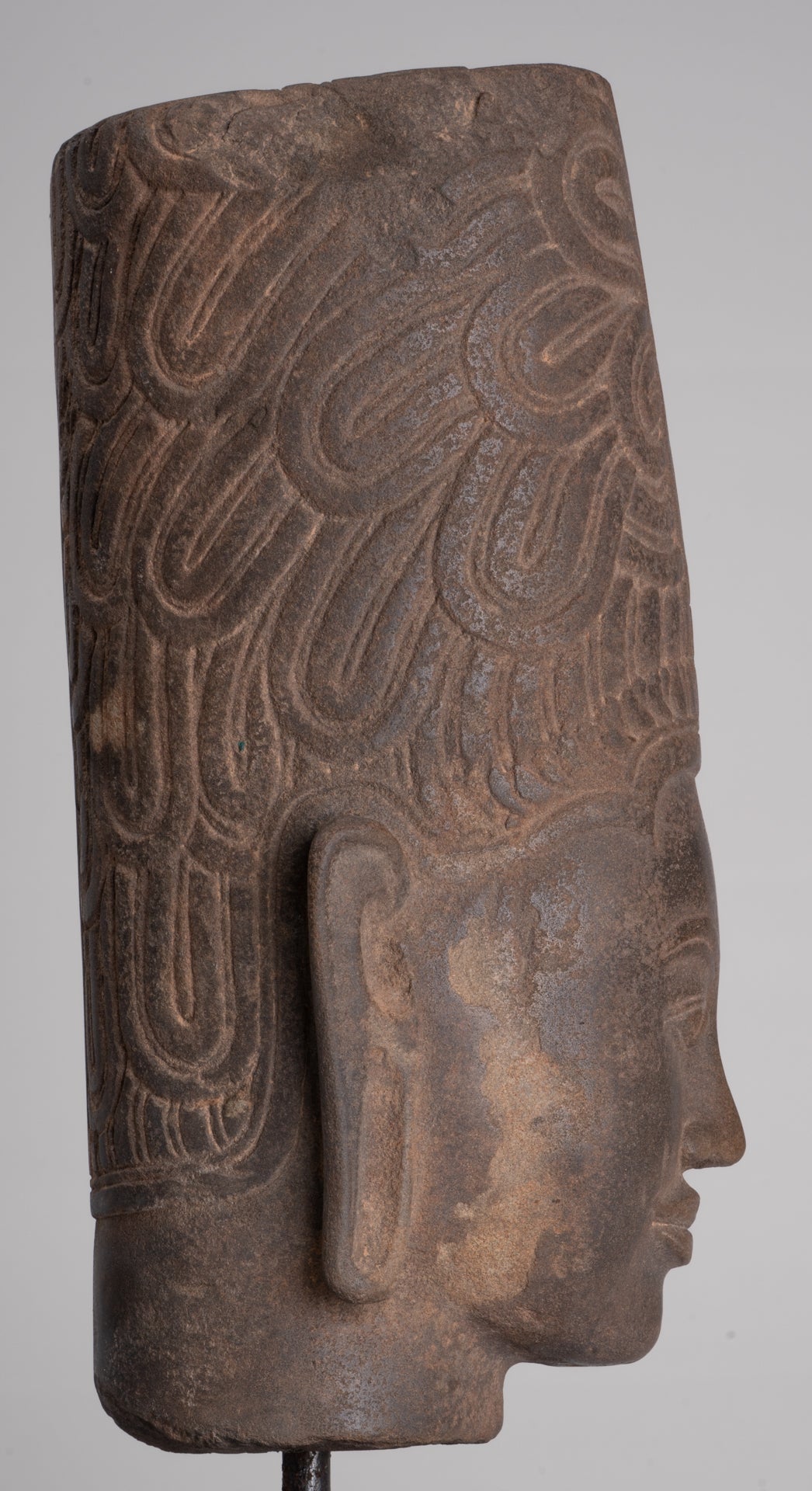 HariHara Statue - Antique Phnom Da Style Stone Khmer Hari Hara or Vishnu & Shiva Head - 43cm/17"