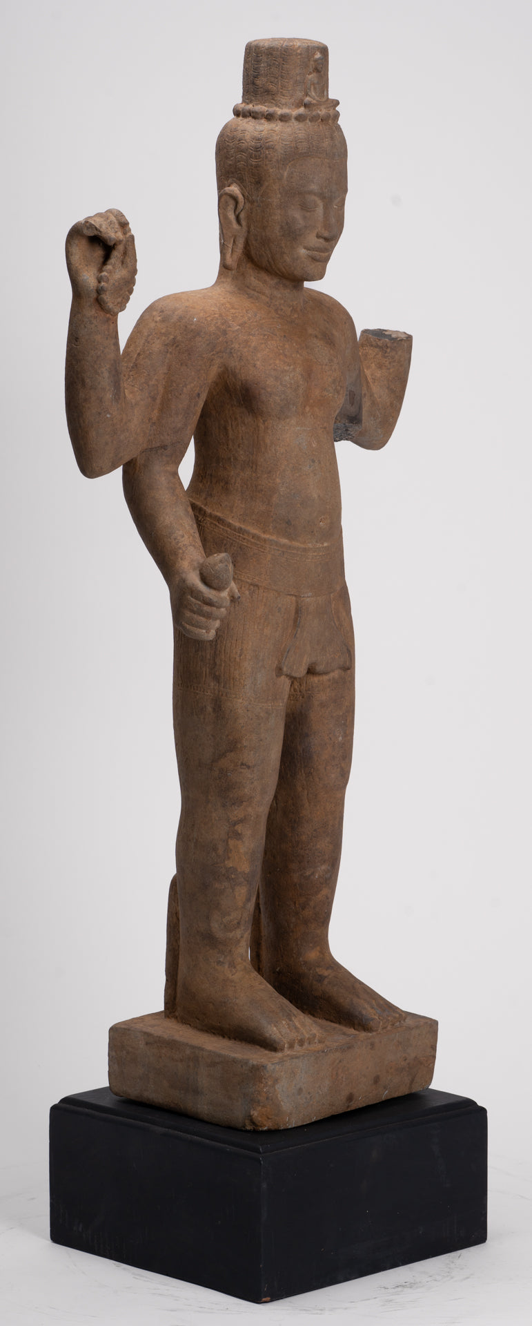 Antique Khmer Style Stone Koh Ker Standing Bodhisattva Avalokitesvara Statue - 91cm/36"