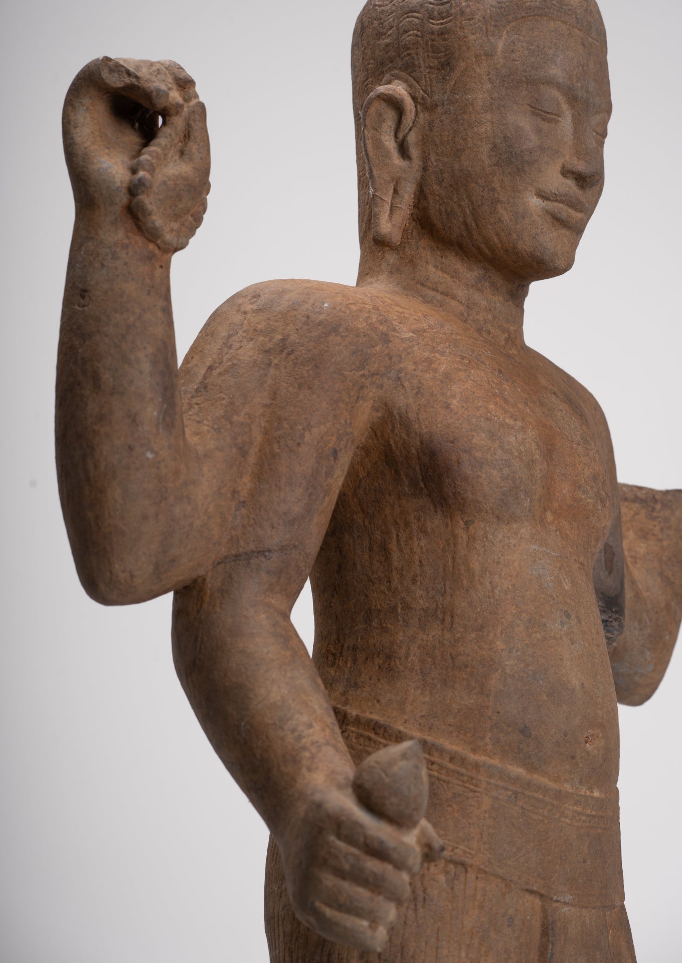 Antique Khmer Style Stone Koh Ker Standing Bodhisattva Avalokitesvara Statue - 91cm/36"