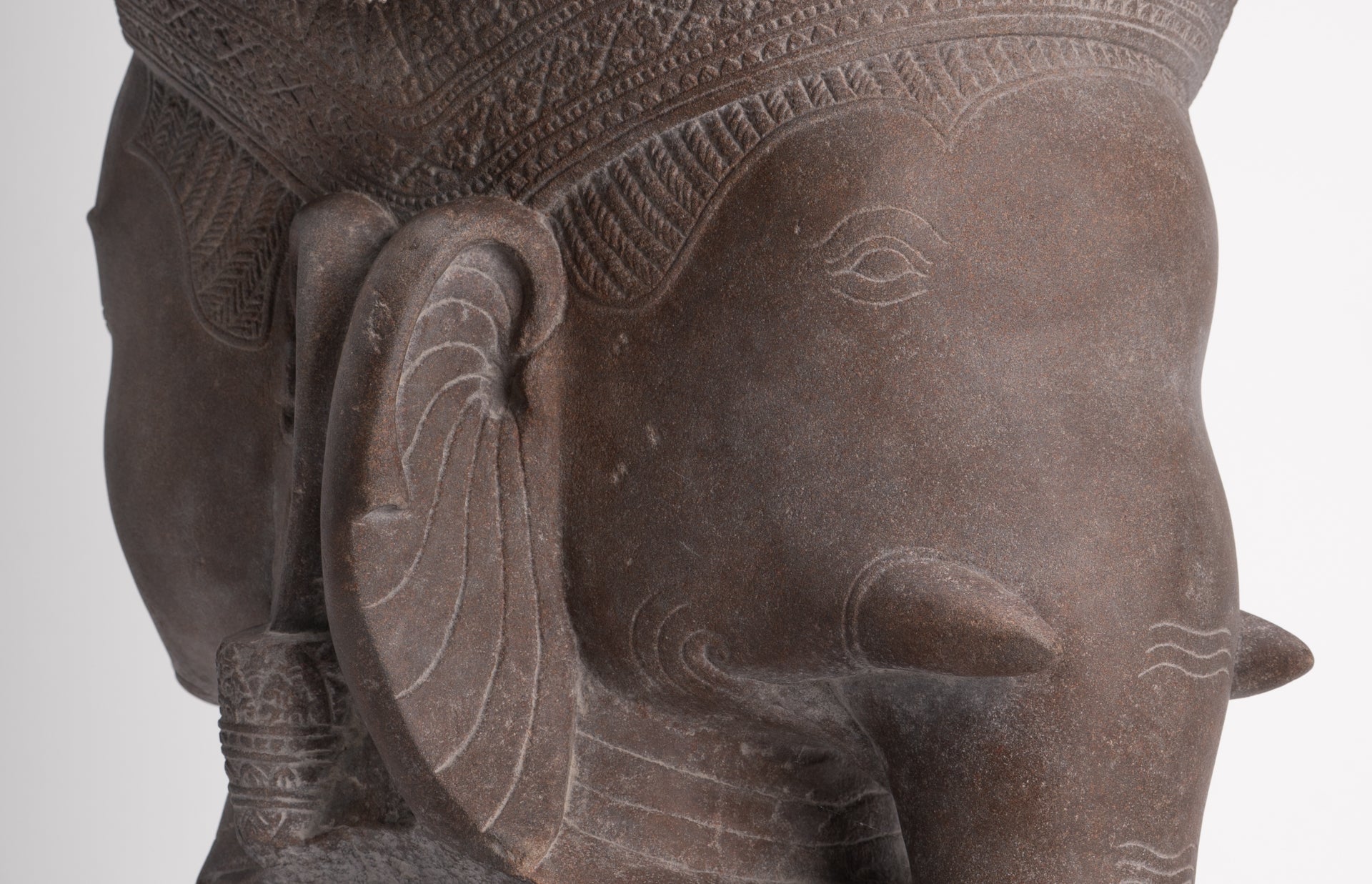 Shiva Ganesha Statue - Antique Banteay Srei Style Khmer Stone Shiva & Ganesha Statue Head - 54cm/22"