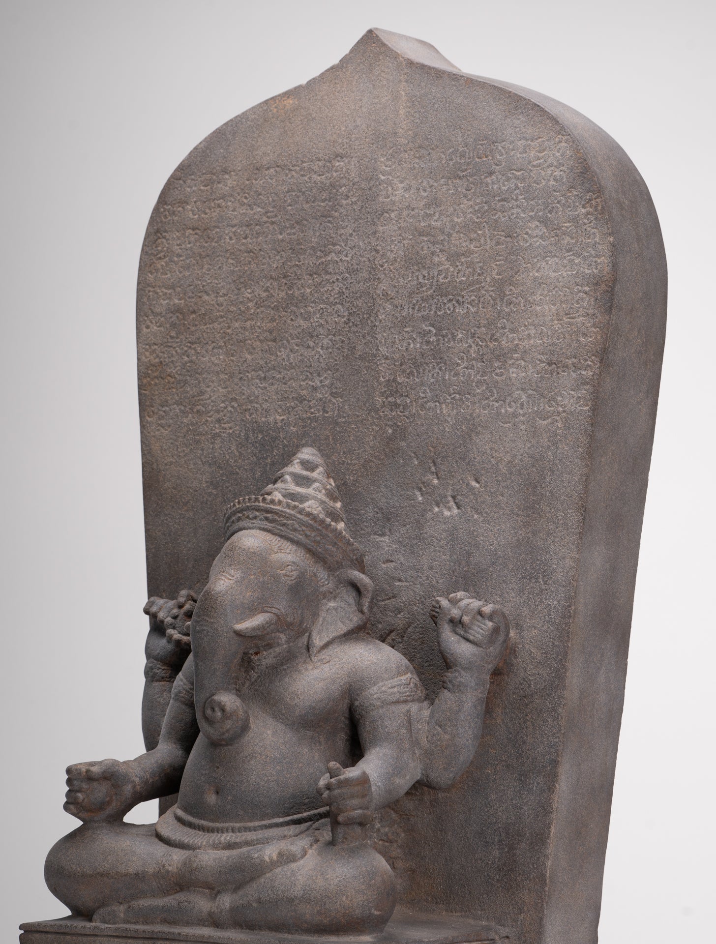 Ganesha Statue - Antique Khmer Style Angkor Wat Stone Stele Ganesh Statue - 63cm/25"