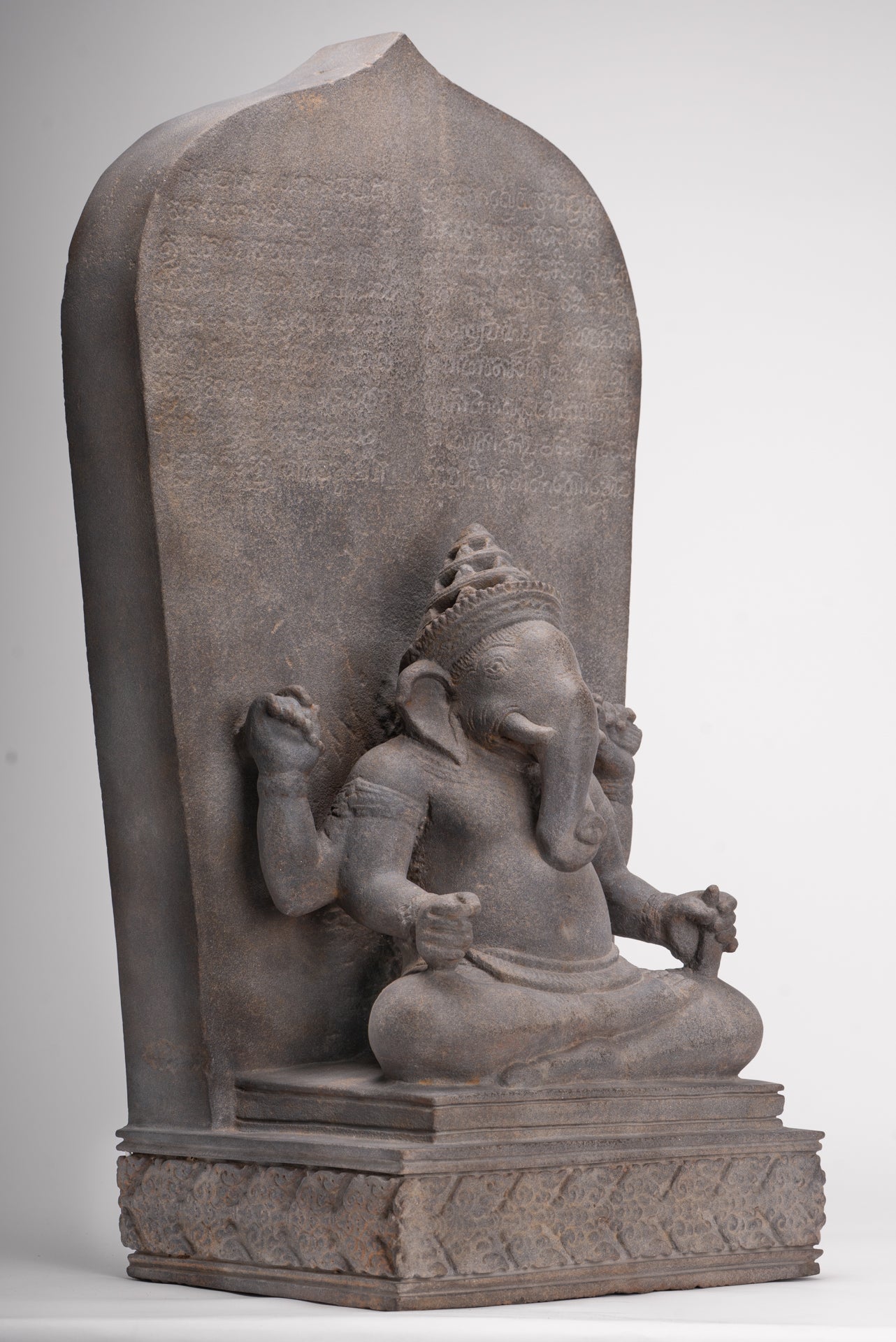 Ganesha Statue - Antique Khmer Style Angkor Wat Stone Stele Ganesh Statue - 63cm/25"