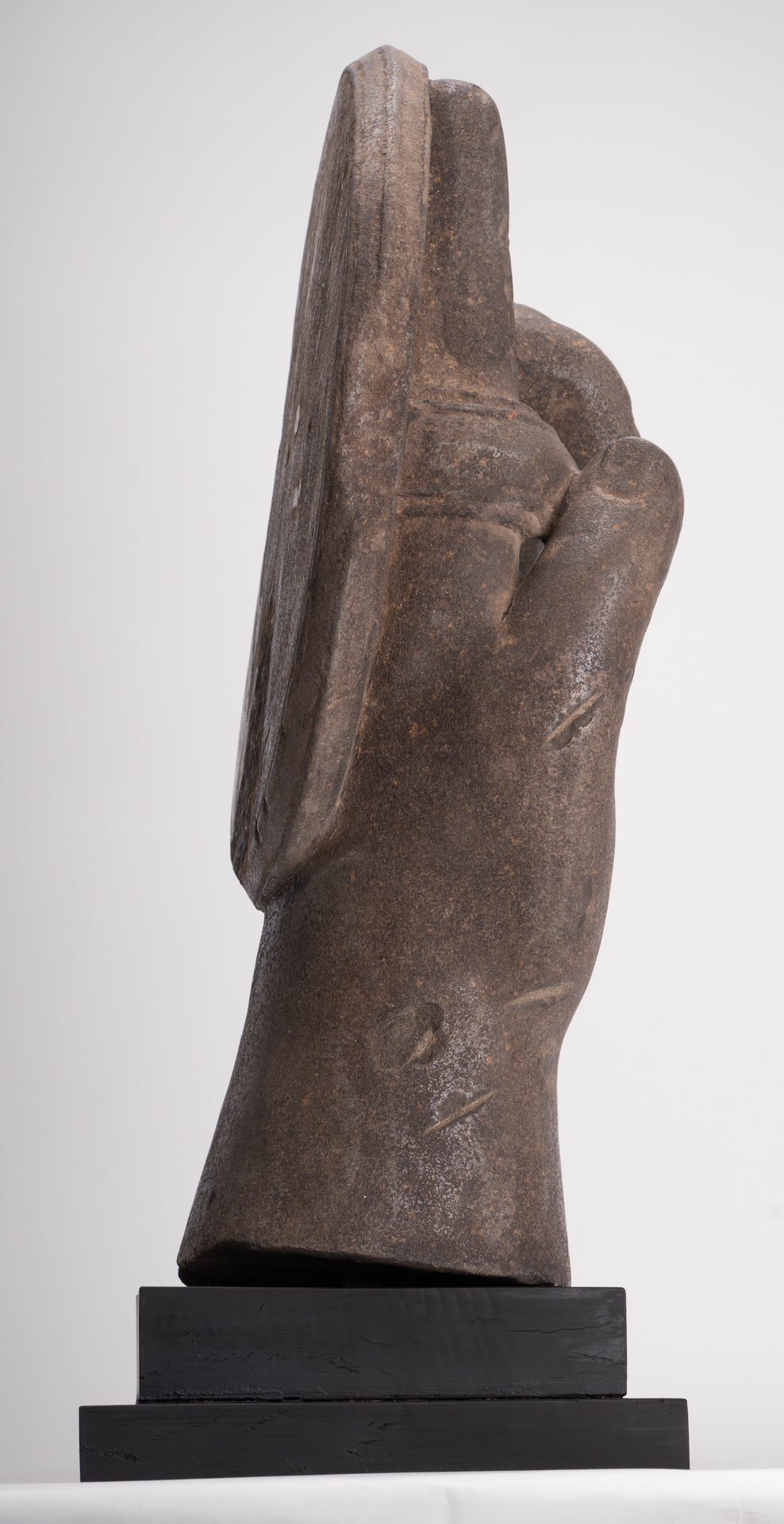 Jayavarman Statue - Antique Khmer Style Stone Bayon Mounted Jayavarman Bodyguard Shield Statue - 69cm/28"