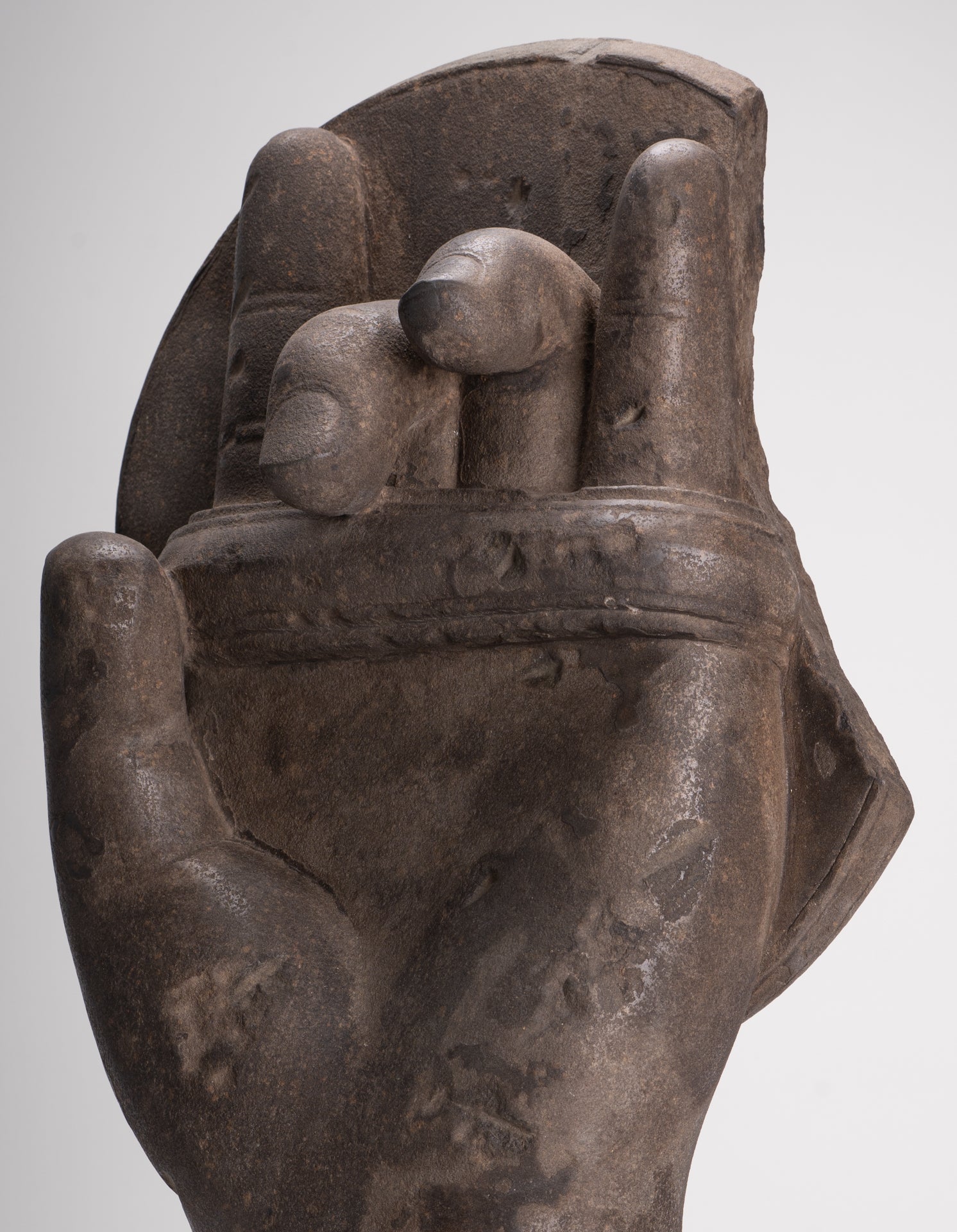 Jayavarman Statue - Antique Khmer Style Stone Bayon Mounted Jayavarman Bodyguard Shield Statue - 69cm/28"