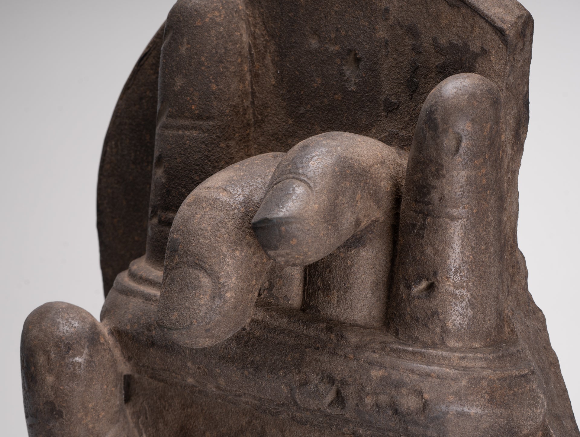 Jayavarman Statue - Antique Khmer Style Stone Bayon Mounted Jayavarman Bodyguard Shield Statue - 69cm/28"