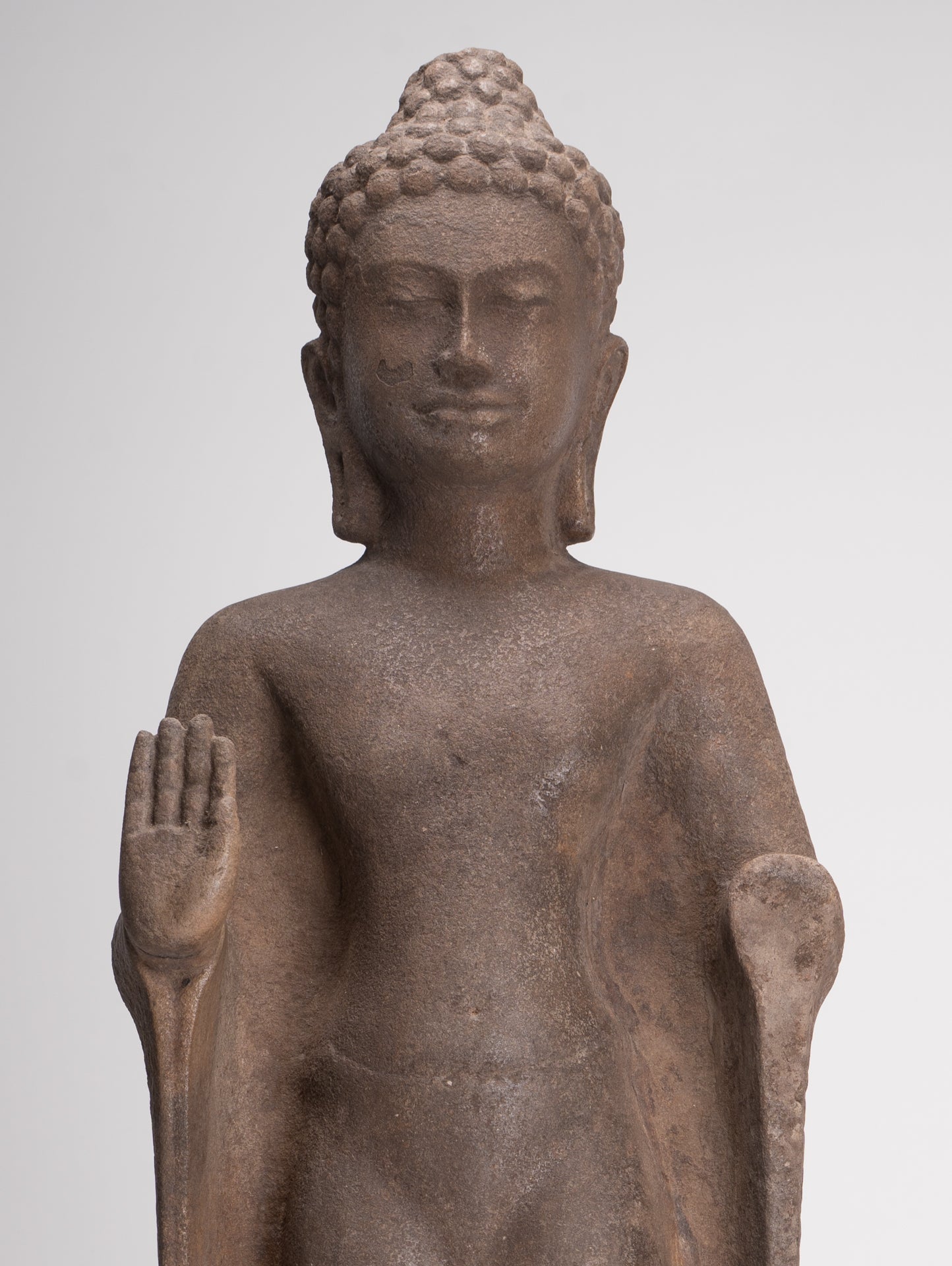 Buddha Statue - Antique Thai Style Stone Dvaravati Protection Buddha Statue - 76cm/30" Tall