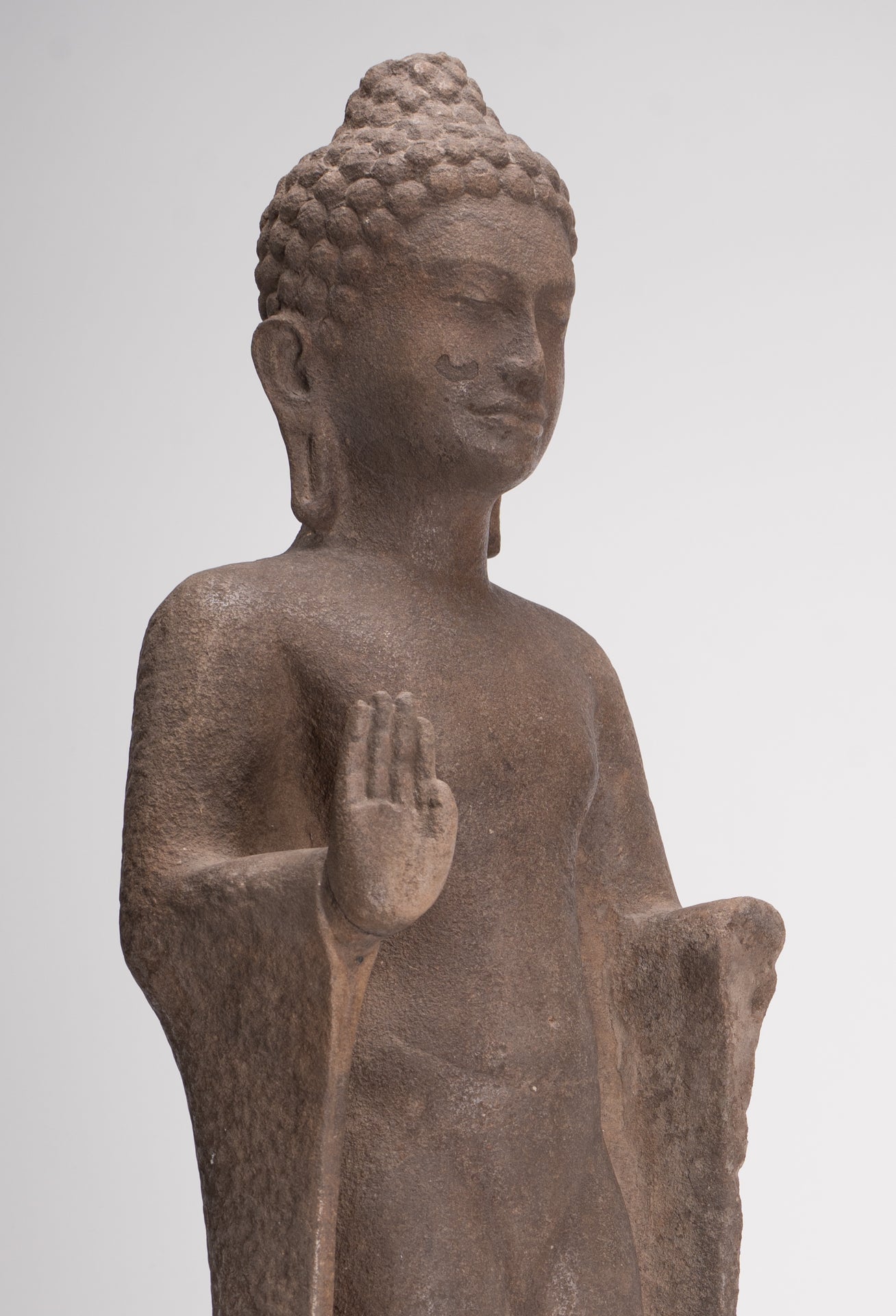 Buddha Statue - Antique Thai Style Stone Dvaravati Protection Buddha Statue - 76cm/30" Tall
