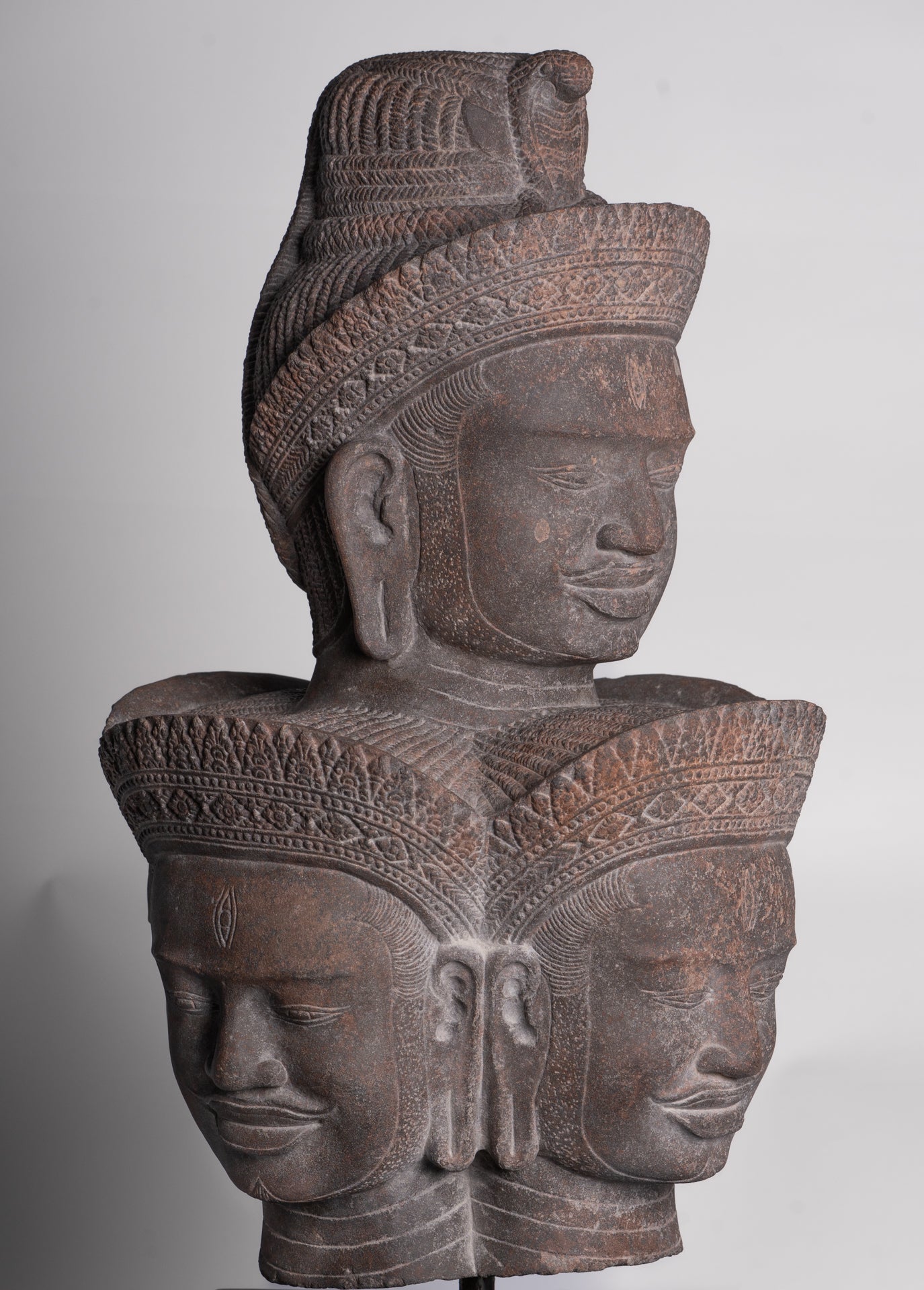 Shiva Statue - Antique Angkor Style Khmer Stone Pancha-Mukha Shiva Statue - The Destroyer - 72cm/29"