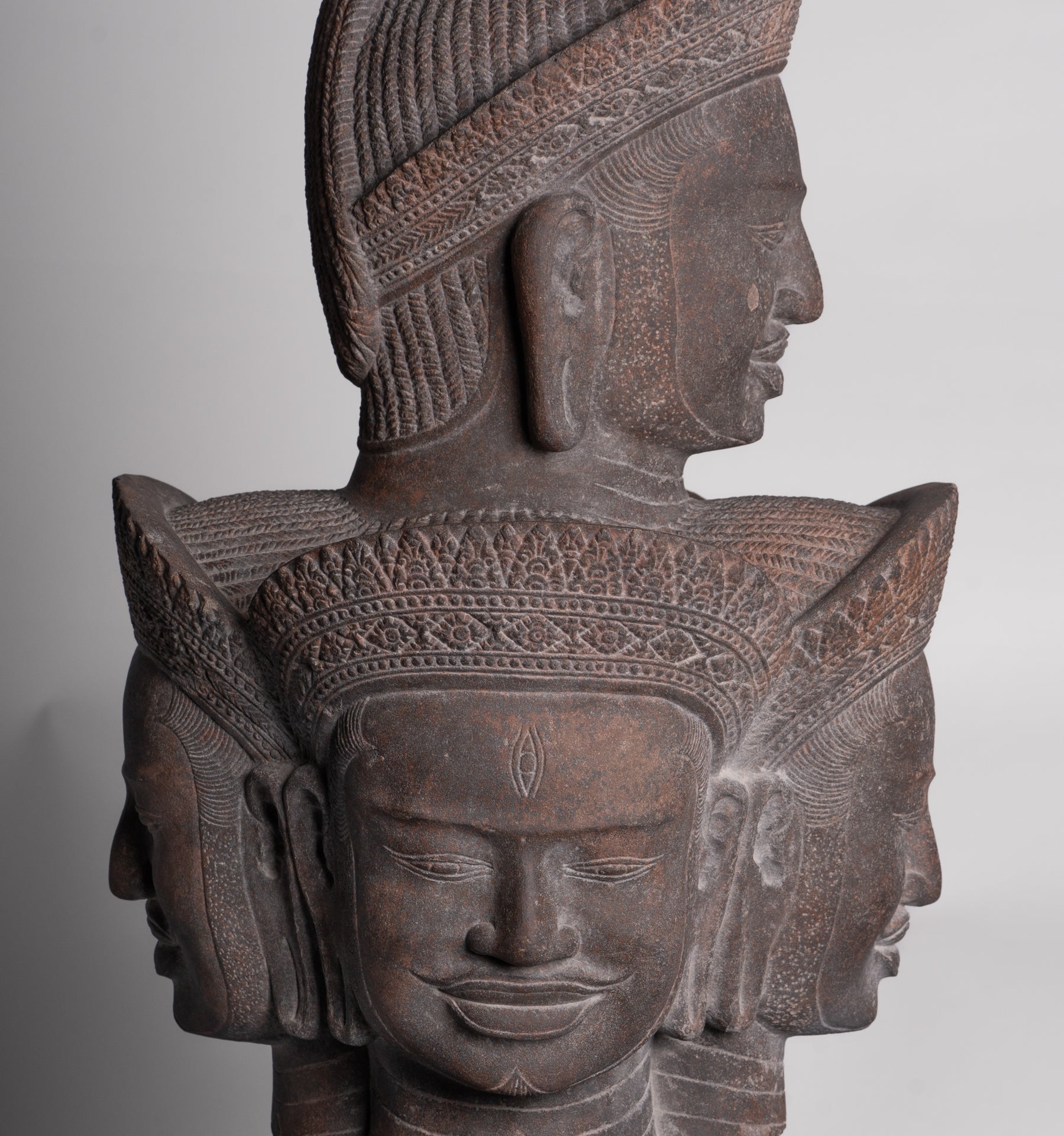 Shiva Statue - Antique Angkor Style Khmer Stone Pancha-Mukha Shiva Statue - The Destroyer - 72cm/29"