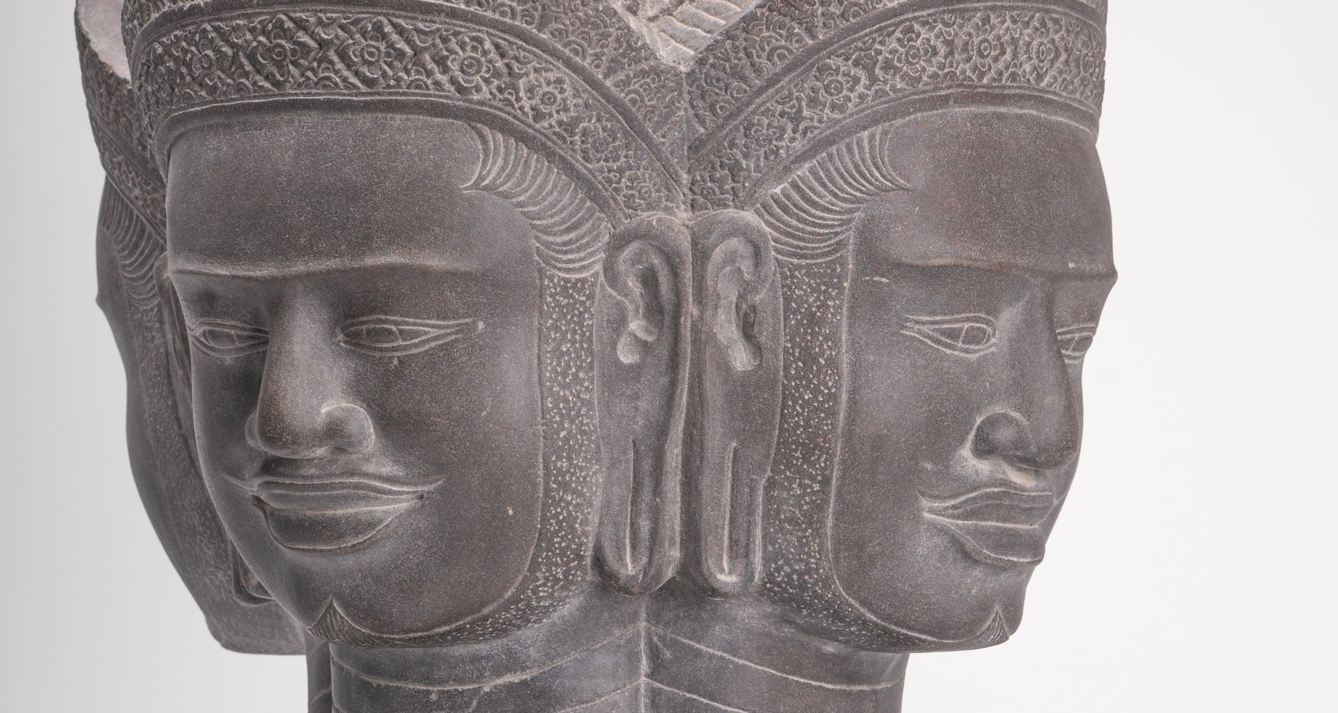 Brahma Statue - Antique Khmer Style Koh Ker Mounted Stone Brahma Head - Hindu God Creation - 60cm/24"