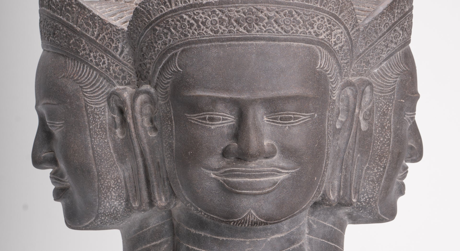 Brahma Statue - Antique Khmer Style Koh Ker Mounted Stone Brahma Head - Hindu God Creation - 60cm/24"