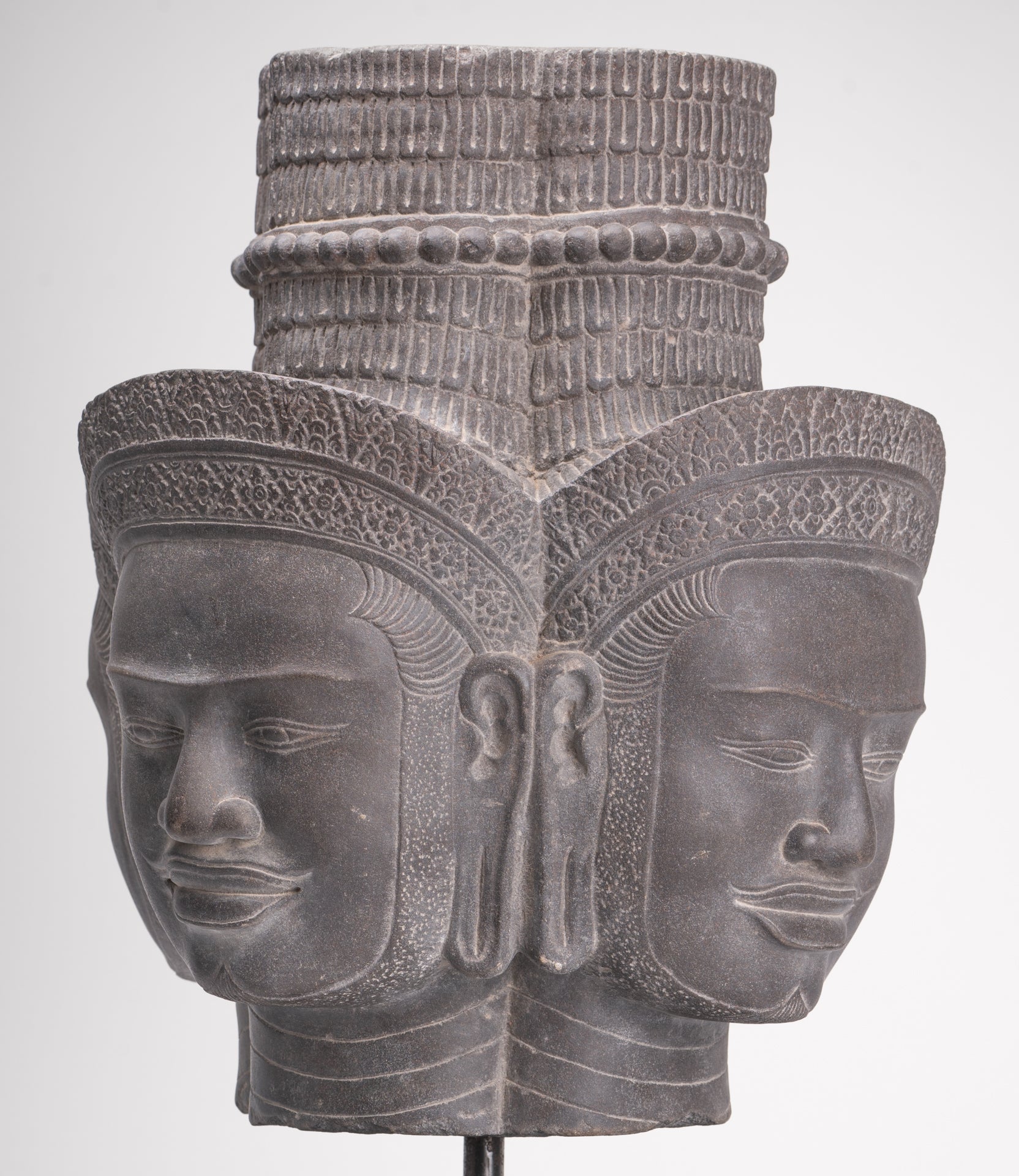Brahma Statue - Antique Khmer Style Koh Ker Mounted Stone Brahma Head - Hindu God Creation - 60cm/24"