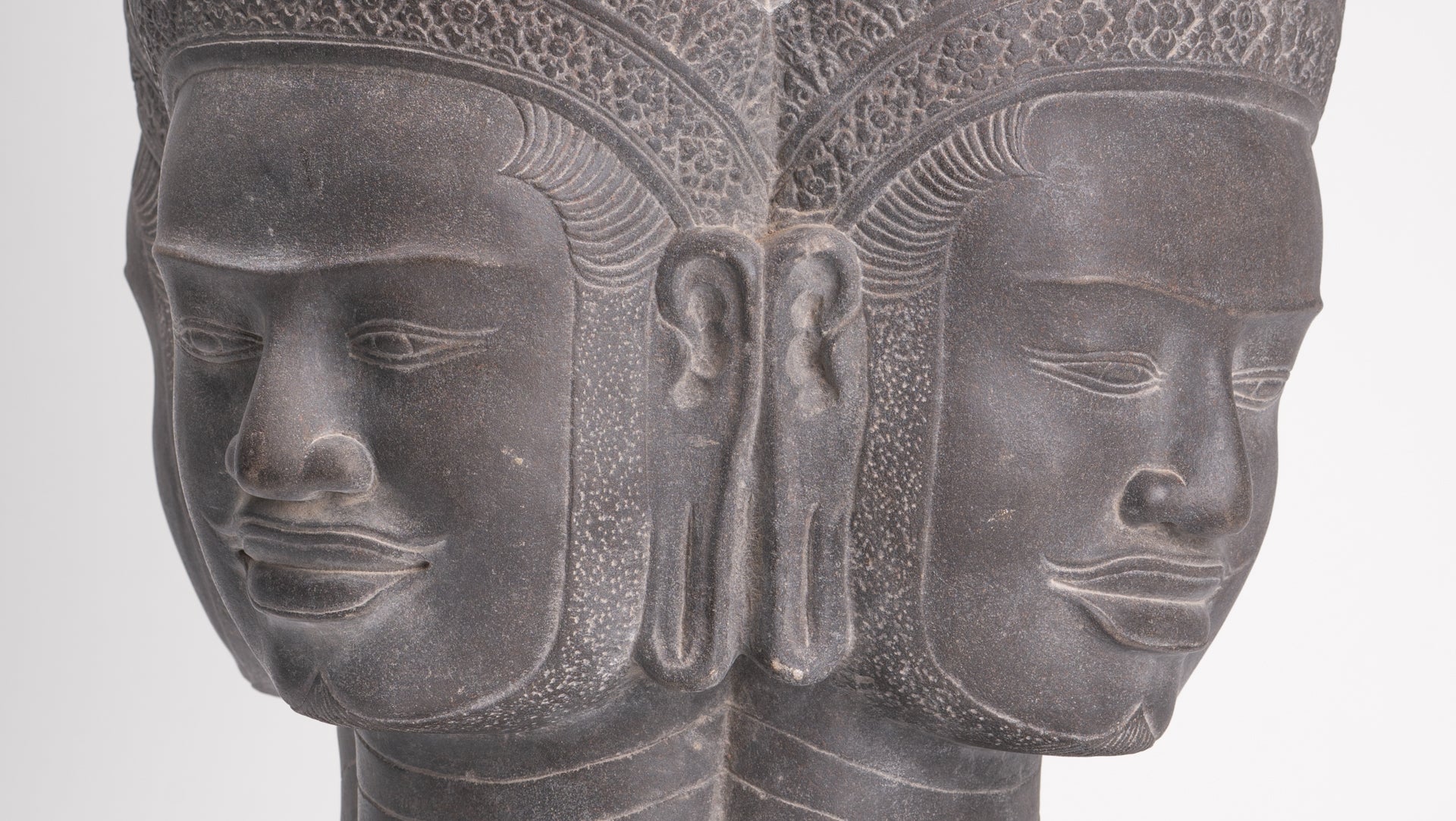 Brahma Statue - Antique Khmer Style Koh Ker Mounted Stone Brahma Head - Hindu God Creation - 60cm/24"