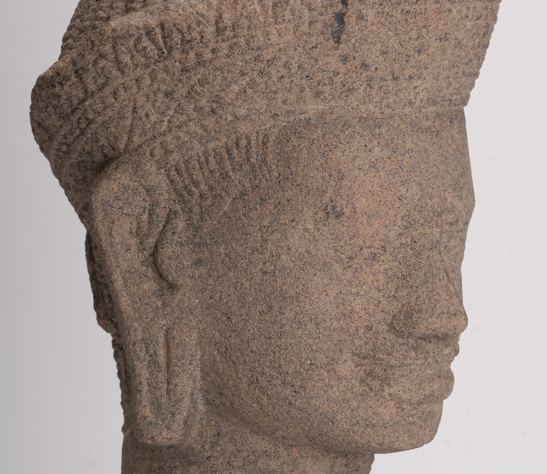Antique Angkor Wat Style Stone Khmer Vishnu Head - 29cm / 12"