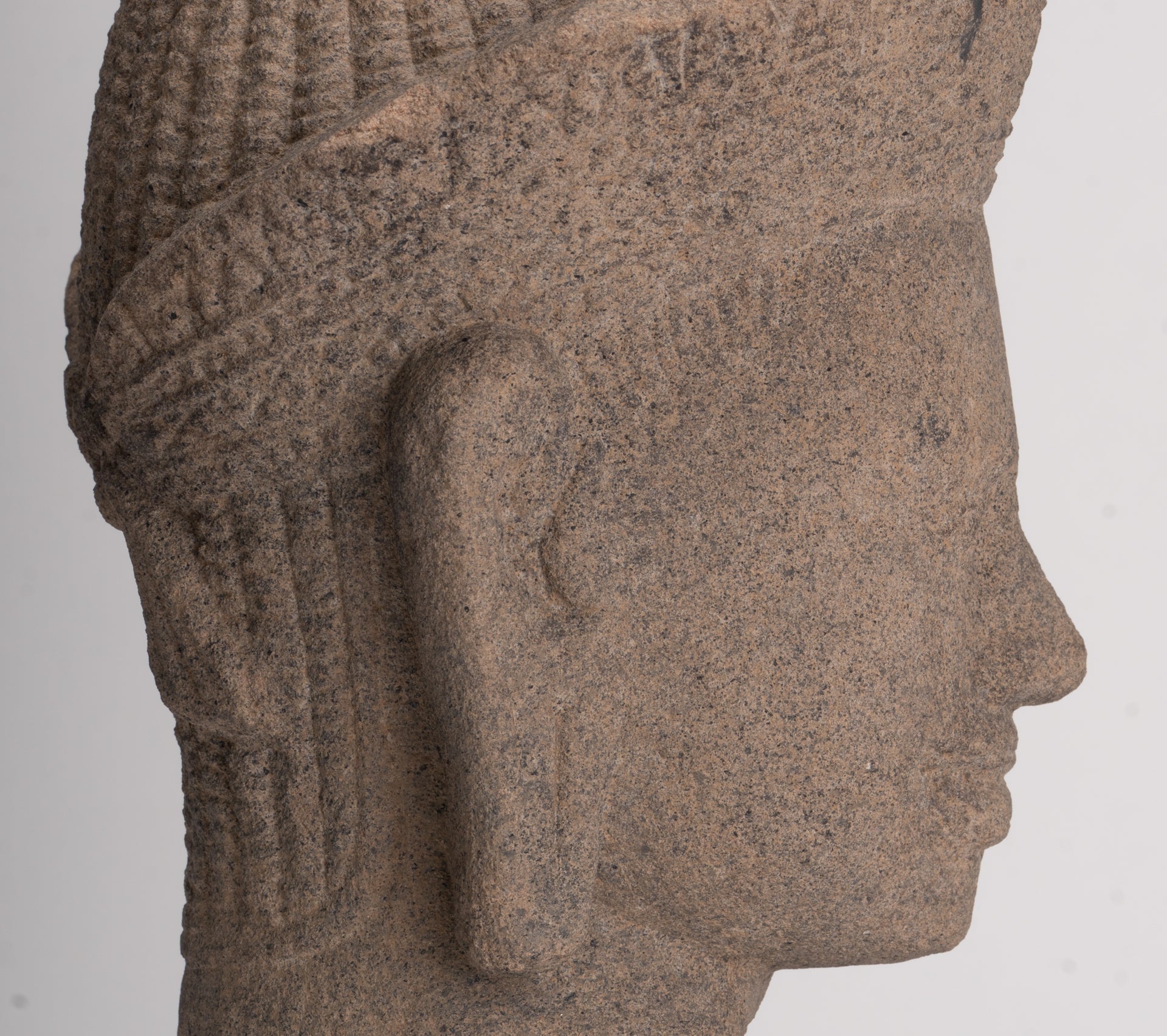 Antique Angkor Wat Style Stone Khmer Vishnu Head - 29cm / 12"