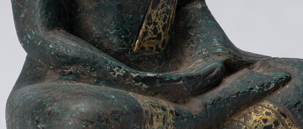 Bouddha Sculpture-Antique Khmer Style Seated Buddha Statue Dhyana Meditation Mudra-21cm/8 "