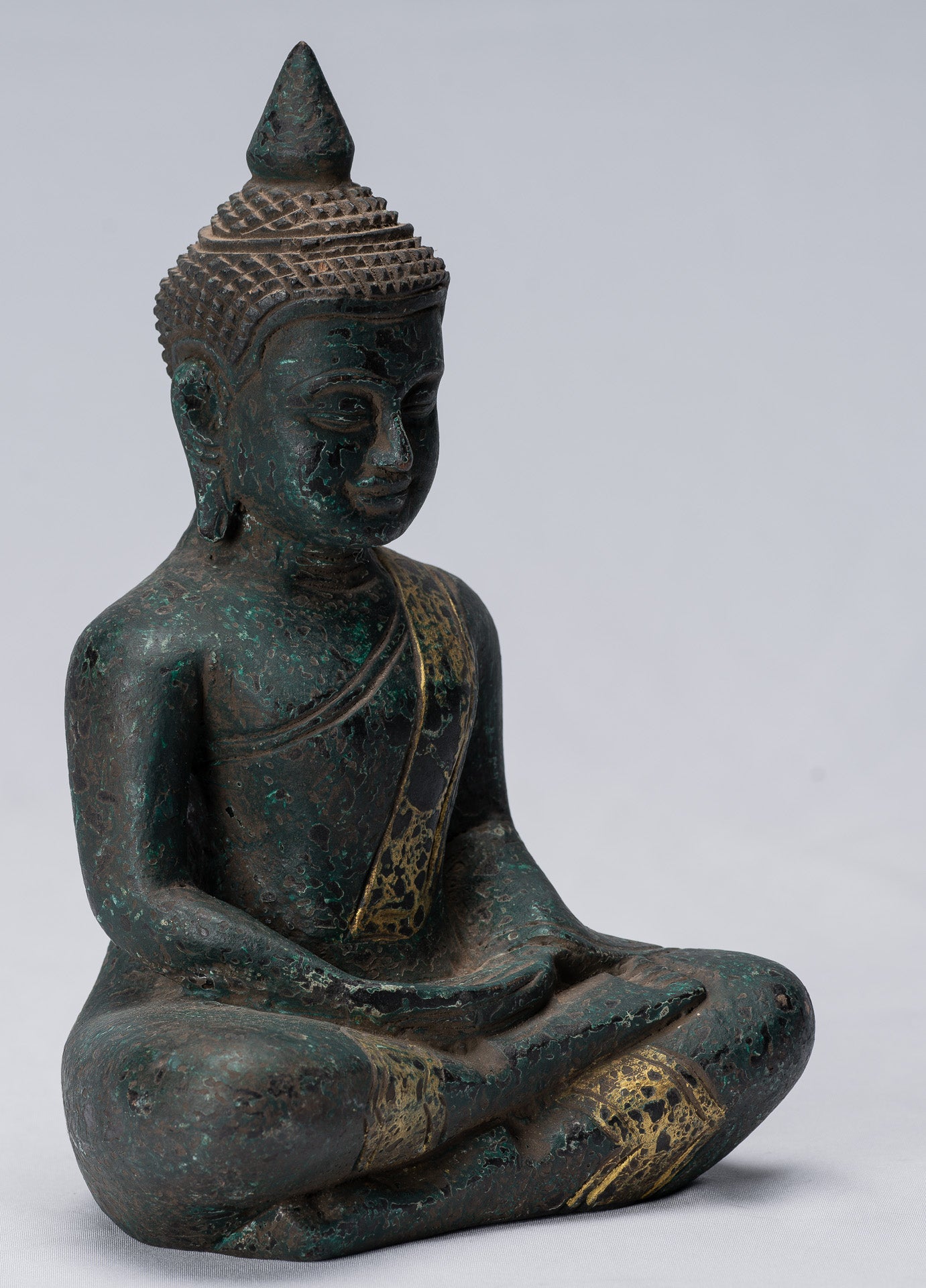 Bouddha Sculpture-Antique Khmer Style Seated Buddha Statue Dhyana Meditation Mudra-21cm/8 "