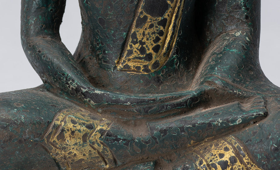 Bouddha Sculpture-Antique Khmer Style Seated Buddha Statue Dhyana Meditation Mudra-21cm/8 "