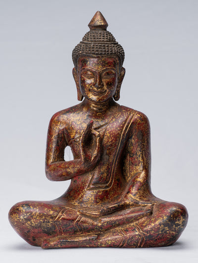 Buddha Skulptur-Buddha-Antique Khmer Style Sitzender Holz Buddha Statue Lehre Mudra-27cm/11 "