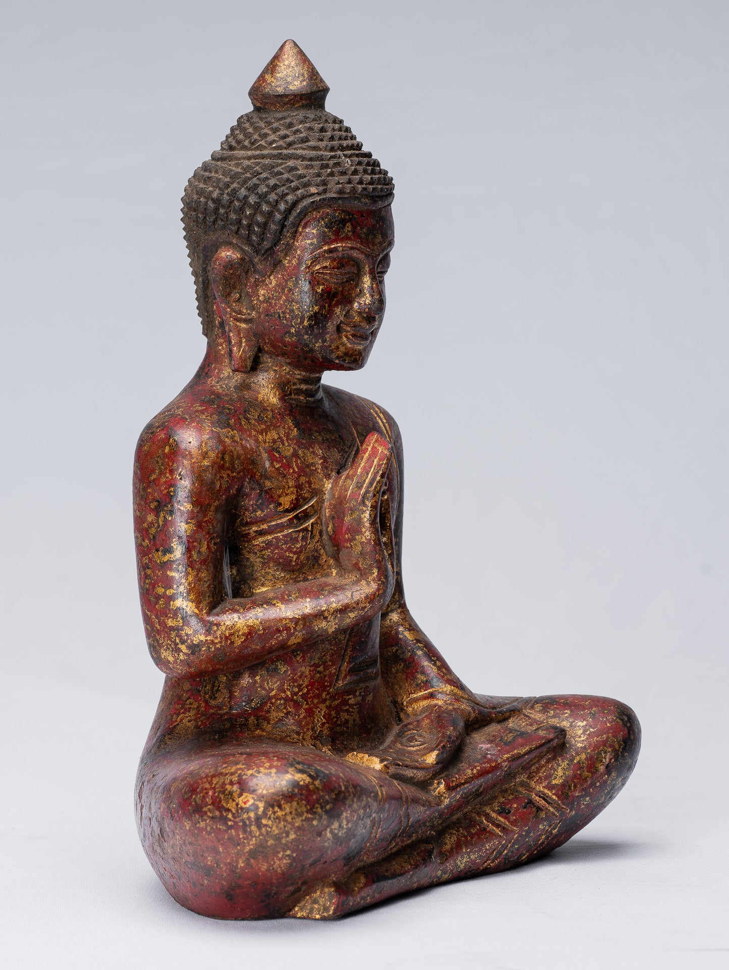 Buddha Sculpture - Buddha - Antique Khmer Style Sehoted Buddha Statue Teaching Mudra - 27 cm/11 "