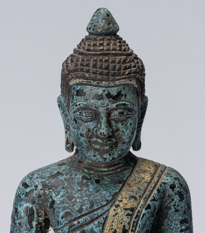 Bouddha Sculpture-Antique Khmer Style Seated Buddha Statue Dhyana Meditation Mudra-21cm/8 "