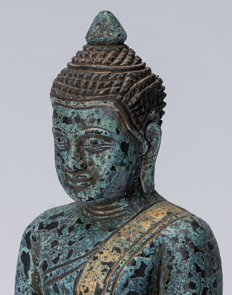 Bouddha Sculpture-Antique Khmer Style Seated Buddha Statue Dhyana Meditation Mudra-21cm/8 "