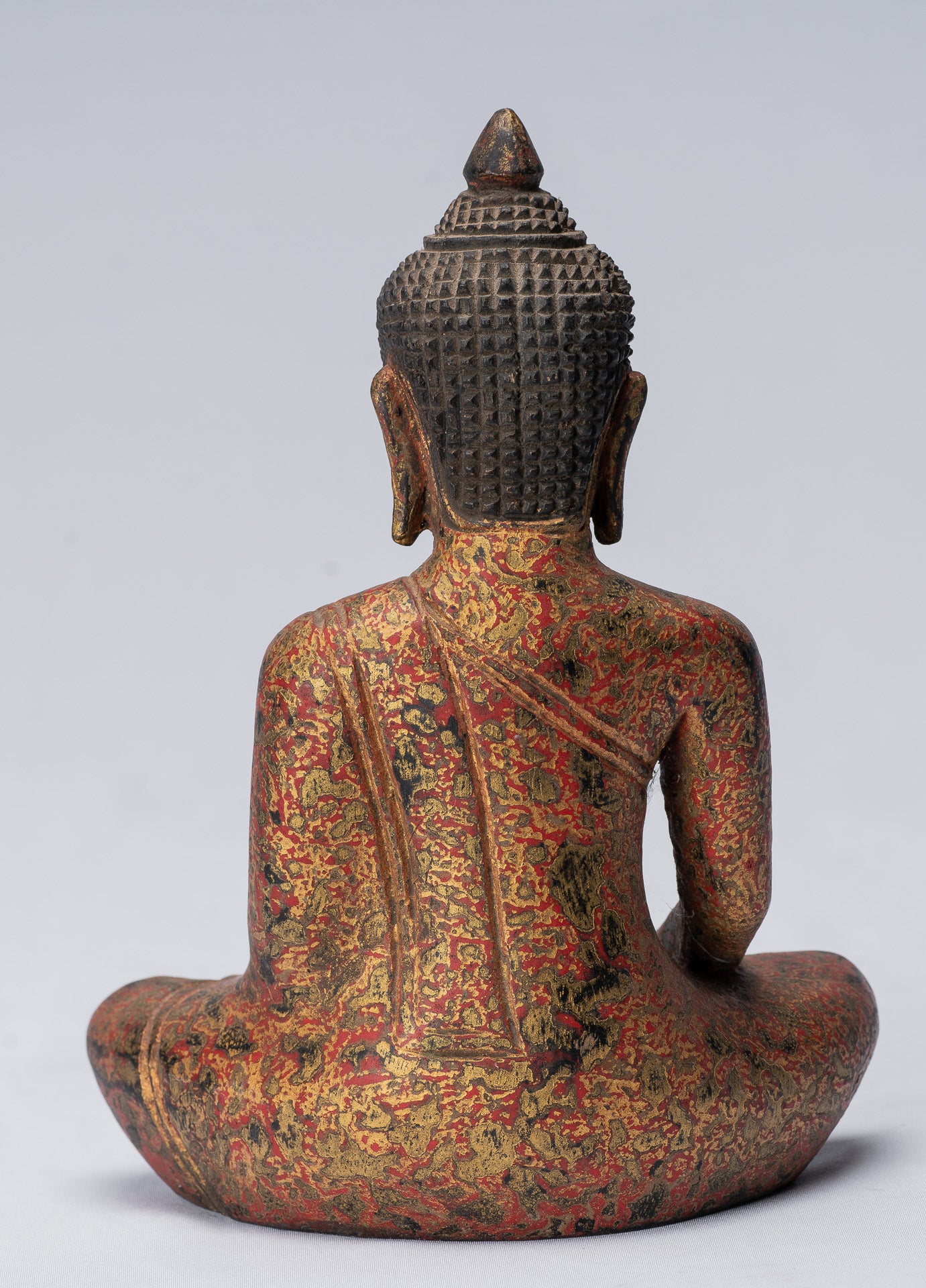 Buddha Statue-Antique Khmer Style SE Asia Seated Wood Enlightenment Buddha Statue-21cm/8 "