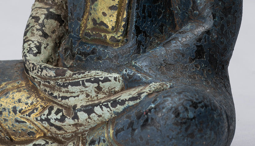 Buddha Sculpture - Antique Khmer in stile Khmer Seduto Buddha Statue Dhyana Meditation Mudra - 21 cm/8 "