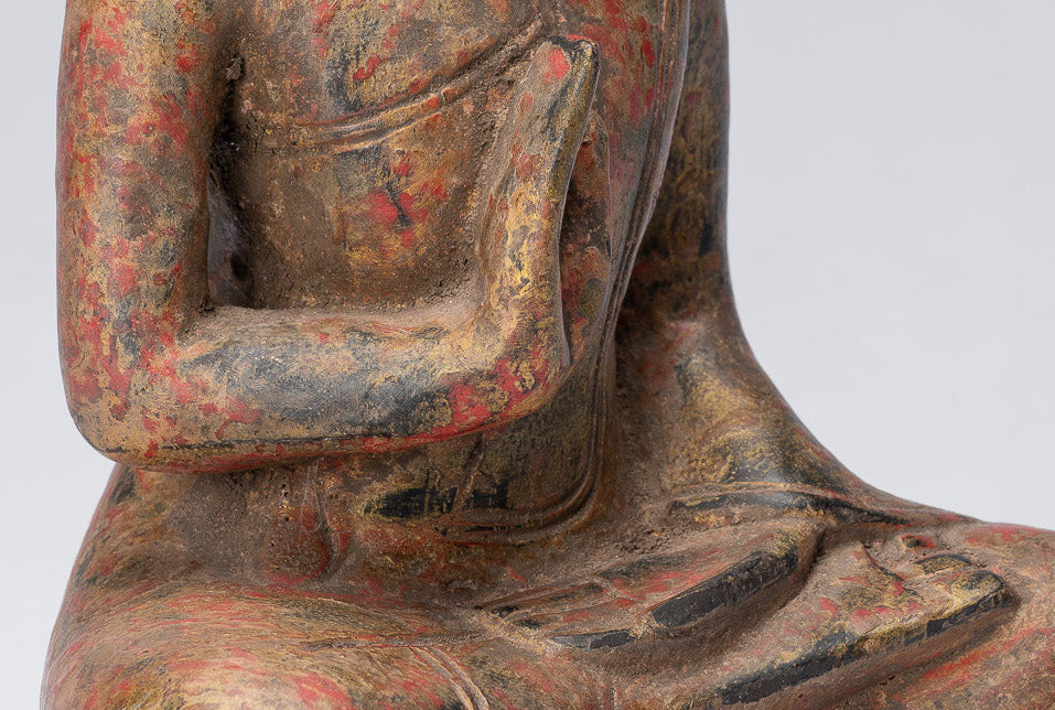 Buddha Sculpture - Buddha - Antique Khmer Style seduto Buddha Statue Teaching Mudra - 21 cm/8 "