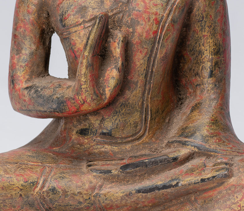 Buddha Sculpture - Buddha - Antique Khmer Style seduto Buddha Statue Teaching Mudra - 21 cm/8 "