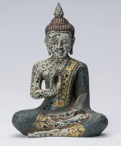 Buddha Skulptur mit Buddha im antiken Khmer Stil Sitzende Holz Buddha Statue Lehre Mudra 21cm/8"