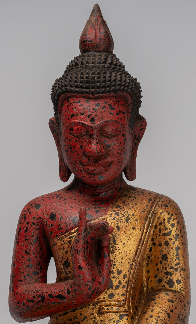 Statue di Buddha - Antique Khmer in stile Cambogia seduta statue di Buddha Insegnamento Mudra - 46 cm/18 "