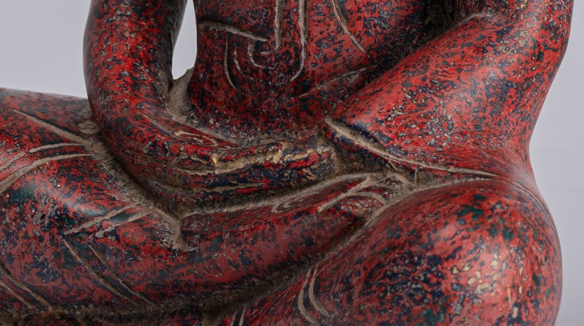 Buddha Sculpture - Antique Khmer in stile Khmer Seduto Buddha Statue Dhyana Meditazione Mudra - 33 cm/13 "