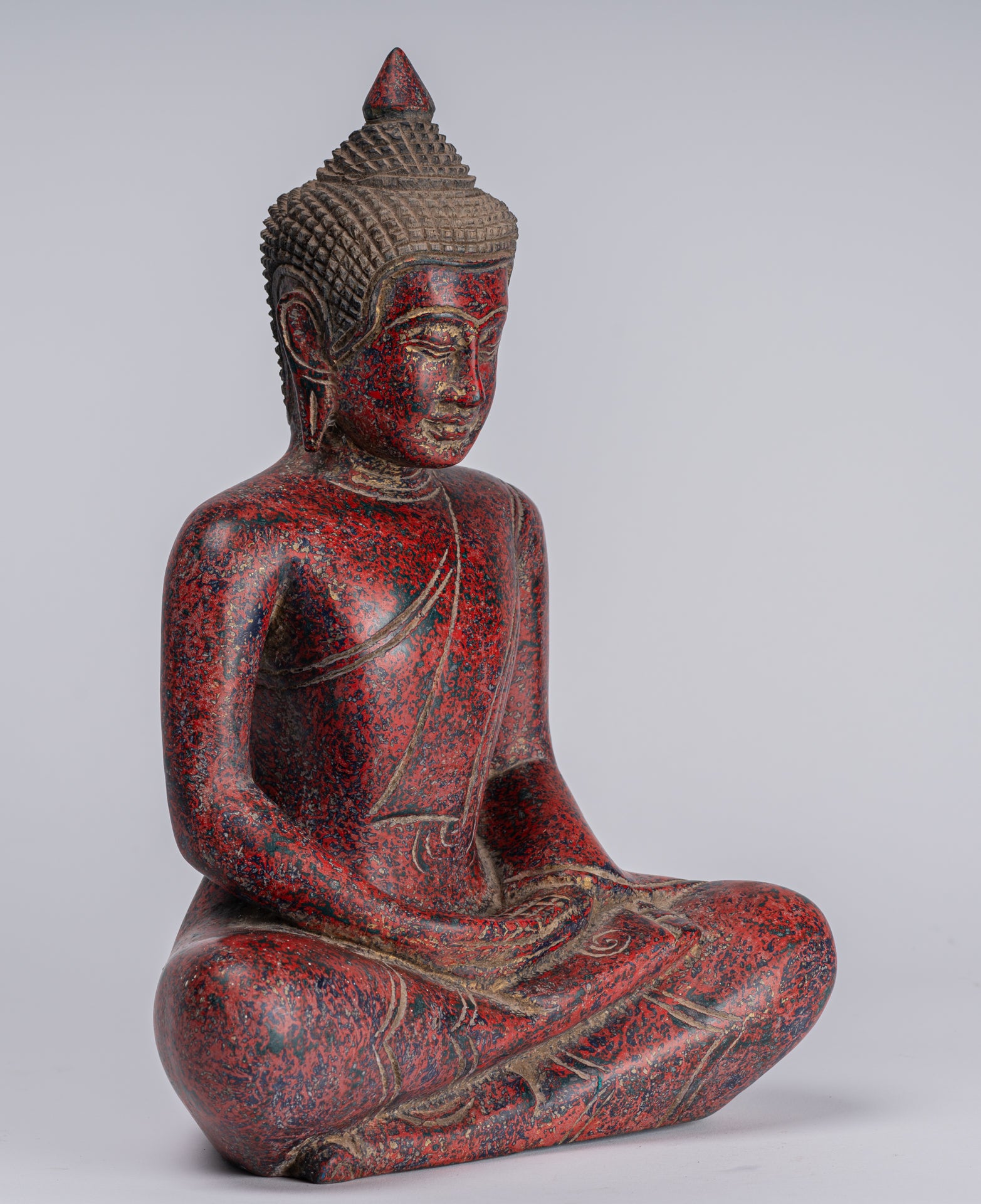 Buddha Sculpture - Antique Khmer in stile Khmer Seduto Buddha Statue Dhyana Meditazione Mudra - 33 cm/13 "