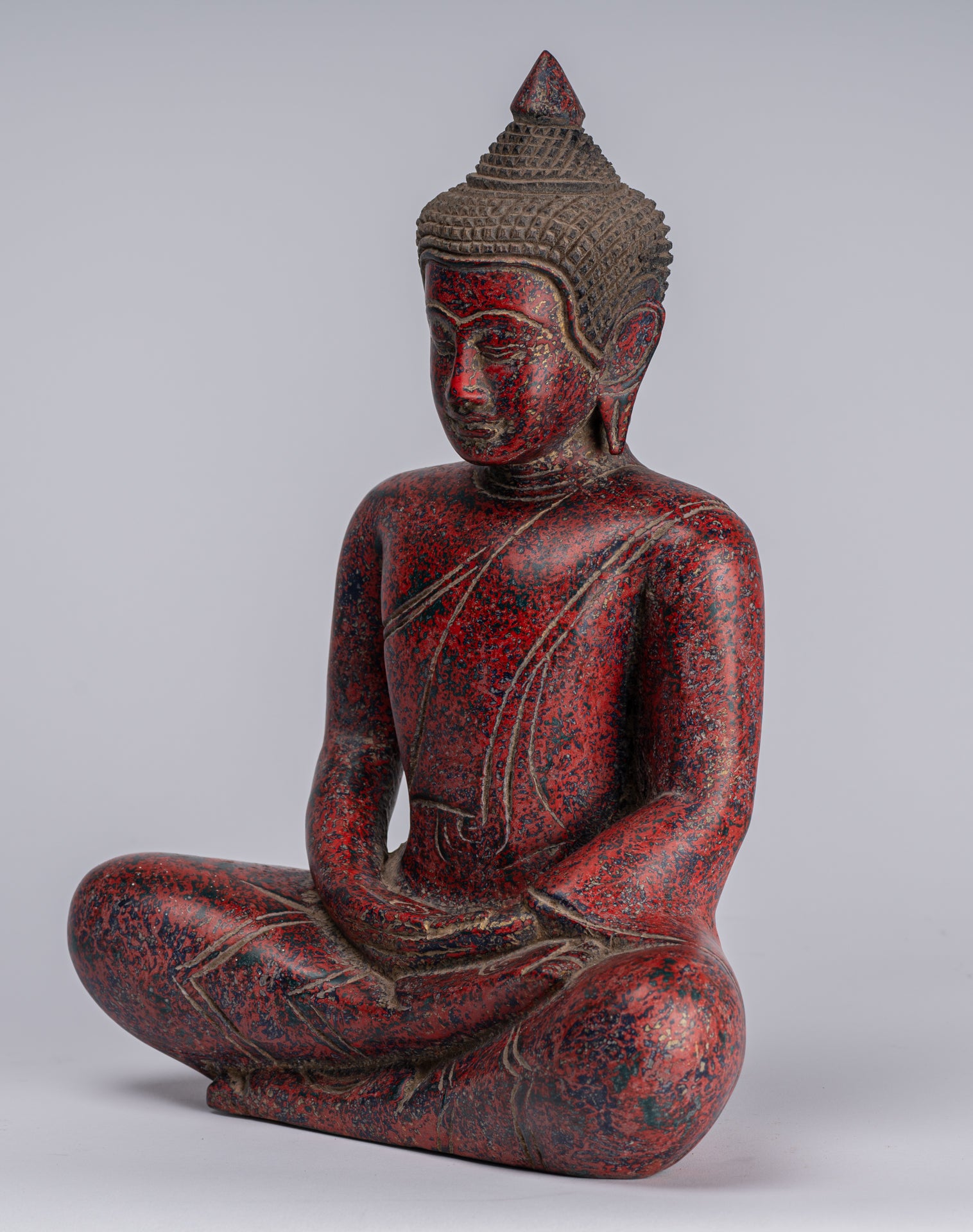Buddha Sculpture - Antique Khmer in stile Khmer Seduto Buddha Statue Dhyana Meditazione Mudra - 33 cm/13 "