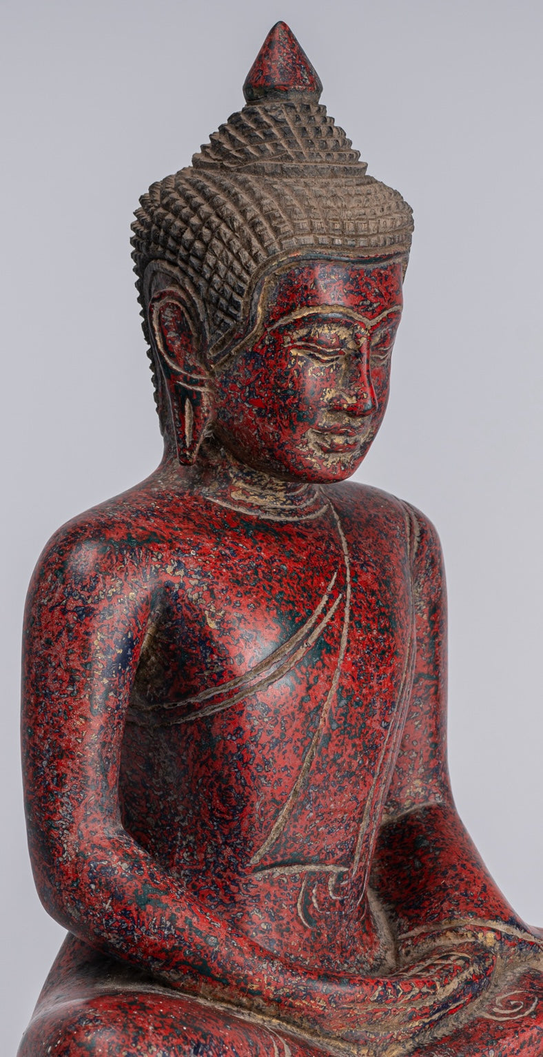 Buddha Sculpture - Antique Khmer in stile Khmer Seduto Buddha Statue Dhyana Meditazione Mudra - 33 cm/13 "