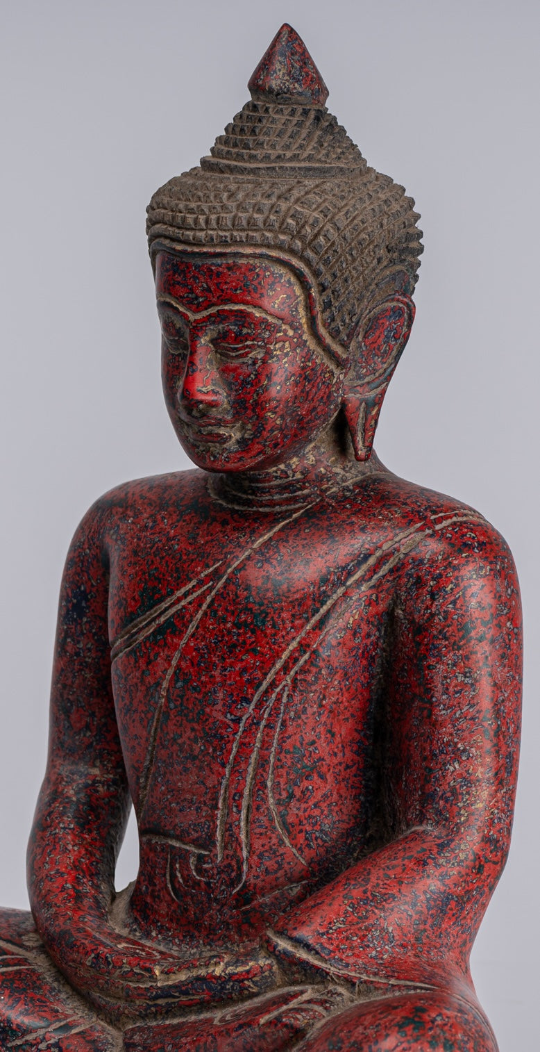 Buddha Sculpture - Antique Khmer in stile Khmer Seduto Buddha Statue Dhyana Meditazione Mudra - 33 cm/13 "