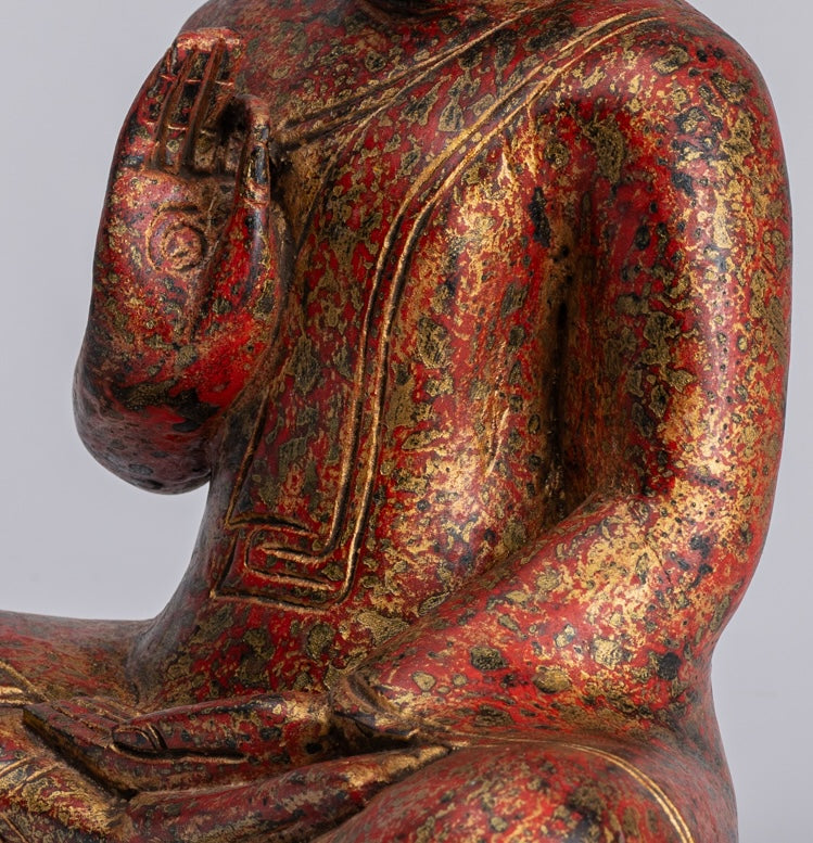 Statue di Buddha - Antique Khmer in stile Cambogia Statue Buddha seduta Insegnamento Mudra - 32 cm/13 "
