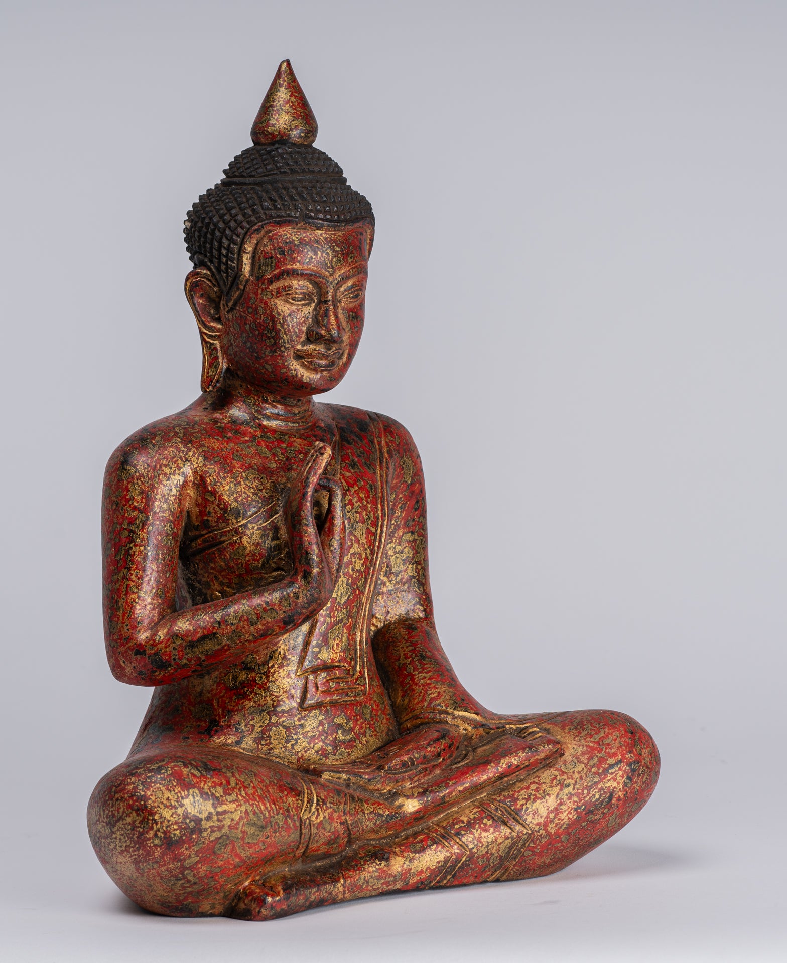 Statue di Buddha - Antique Khmer in stile Cambogia Statue Buddha seduta Insegnamento Mudra - 32 cm/13 "