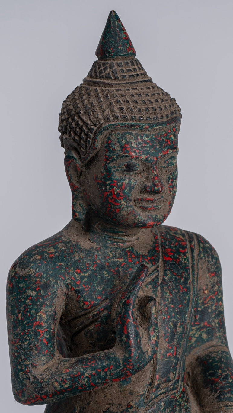 Statue di Buddha - Antique Khmer in stile Cambogia Statue Buddha seduta Insegnamento Mudra - 20 cm/8 "