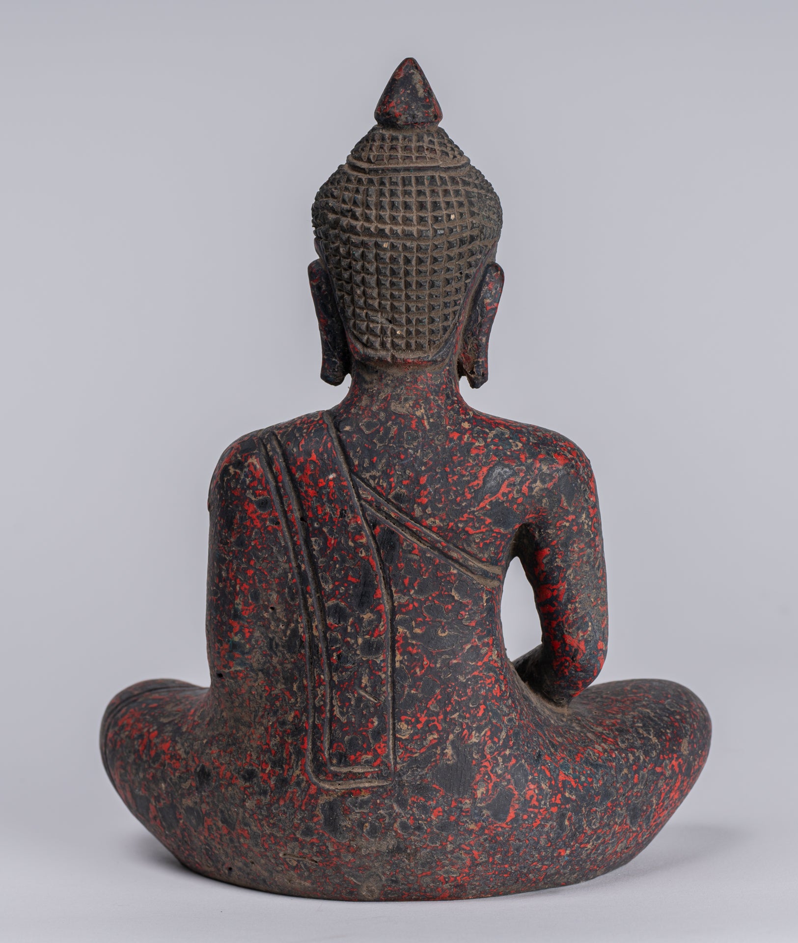 Buddha Sculpture - Antique Khmer Style Wood Seated Buddha Statue Dhyana Meditation Mudra - 20cm/8"