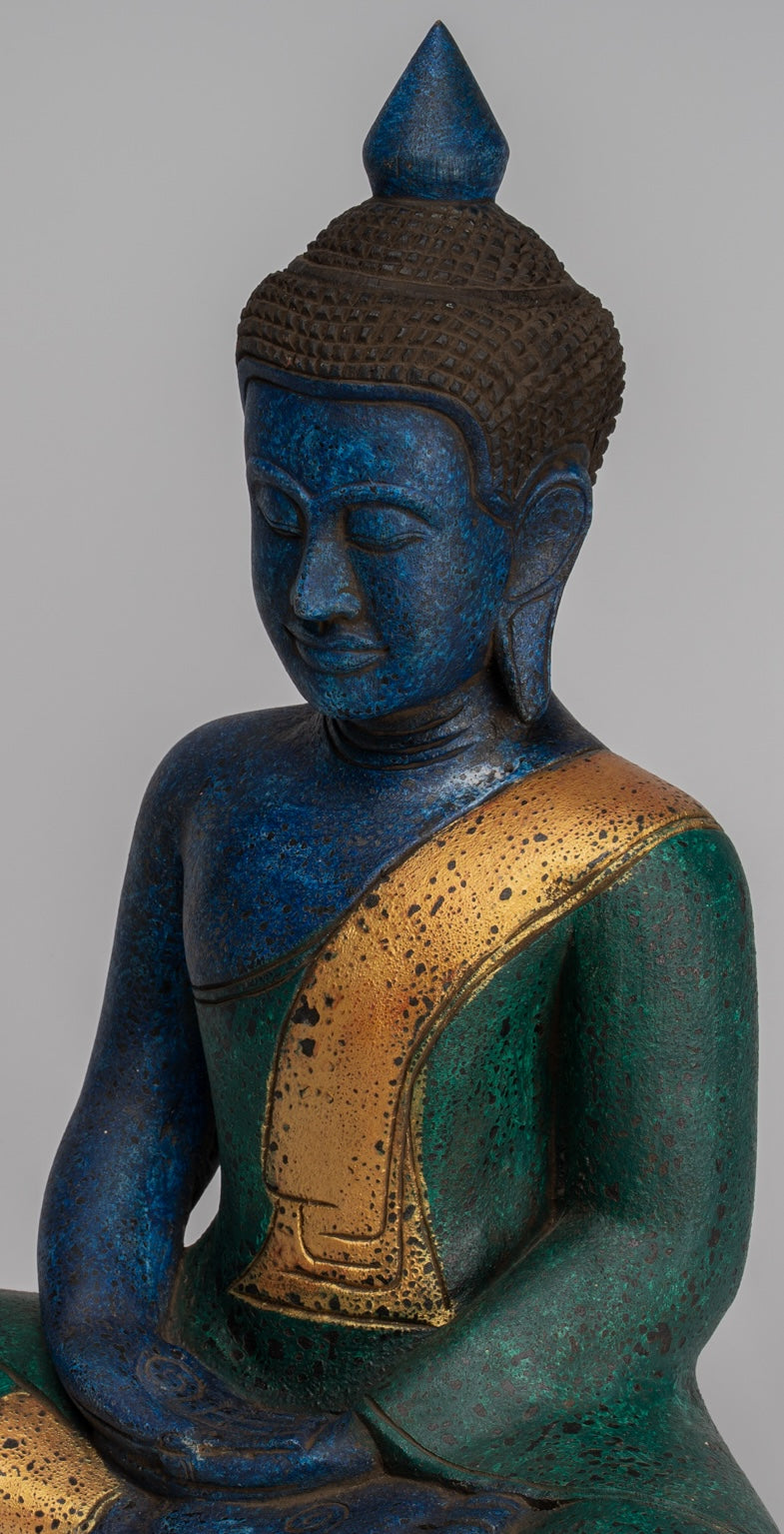 Buddha Sculpture - Antique Khmer in stile Khmer Legno Buddha Statua Dhyana Meditazione Mudra - 46 cm/18 "