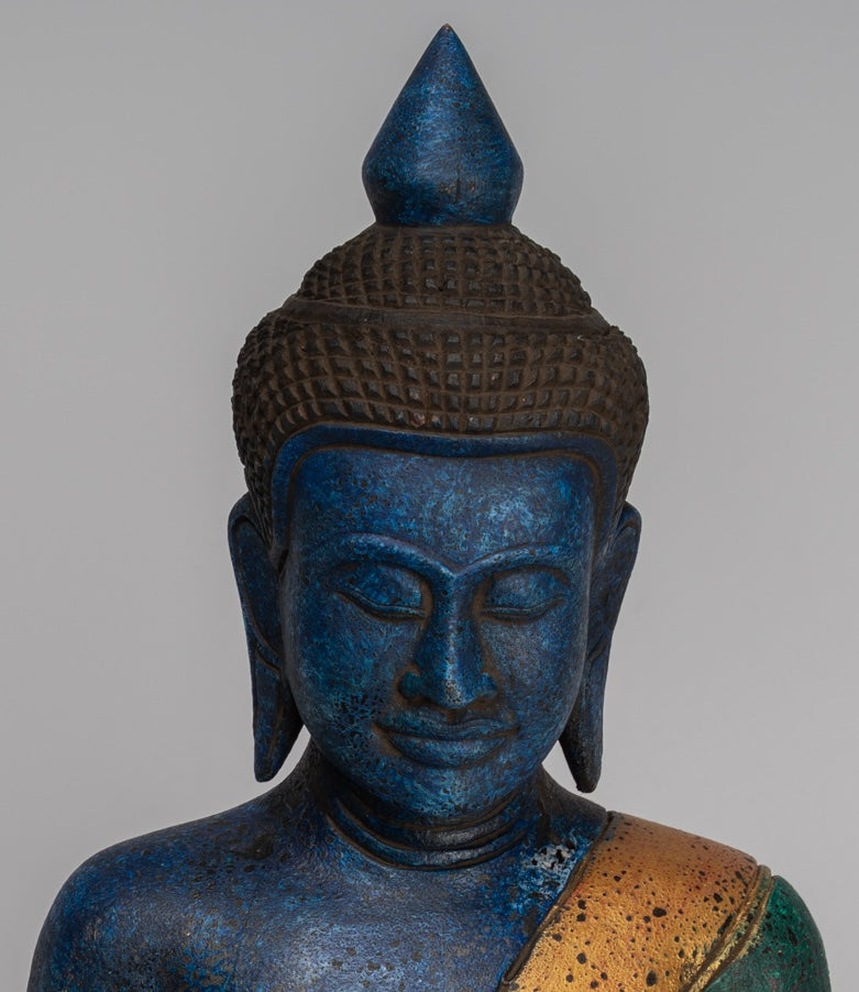 Buddha Sculpture - Antique Khmer in stile Khmer Legno Buddha Statua Dhyana Meditazione Mudra - 46 cm/18 "