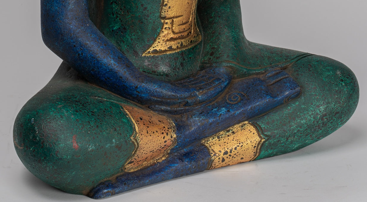 Buddha Sculpture - Antique Khmer in stile Khmer Legno Buddha Statua Dhyana Meditazione Mudra - 46 cm/18 "