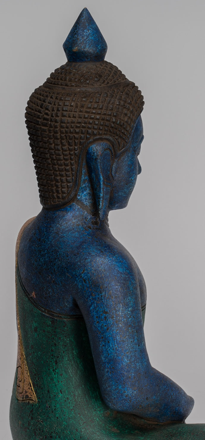 Buddha Sculpture - Antique Khmer in stile Khmer Legno Buddha Statua Dhyana Meditazione Mudra - 46 cm/18 "