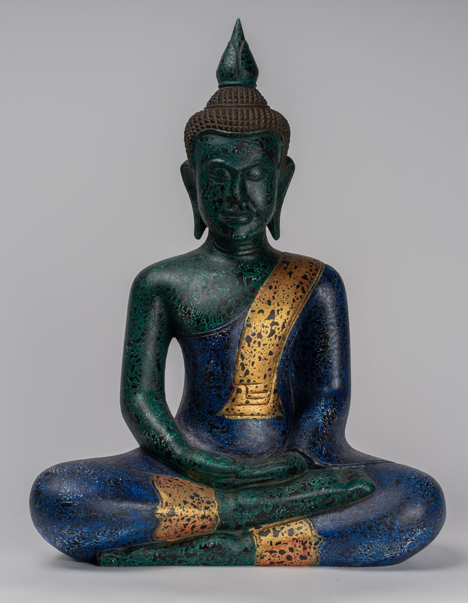 Buddha Sculpture - Antique Khmer Style Wood Seated Buddha Statue Dhyana Meditation Mudra - 54cm/22"