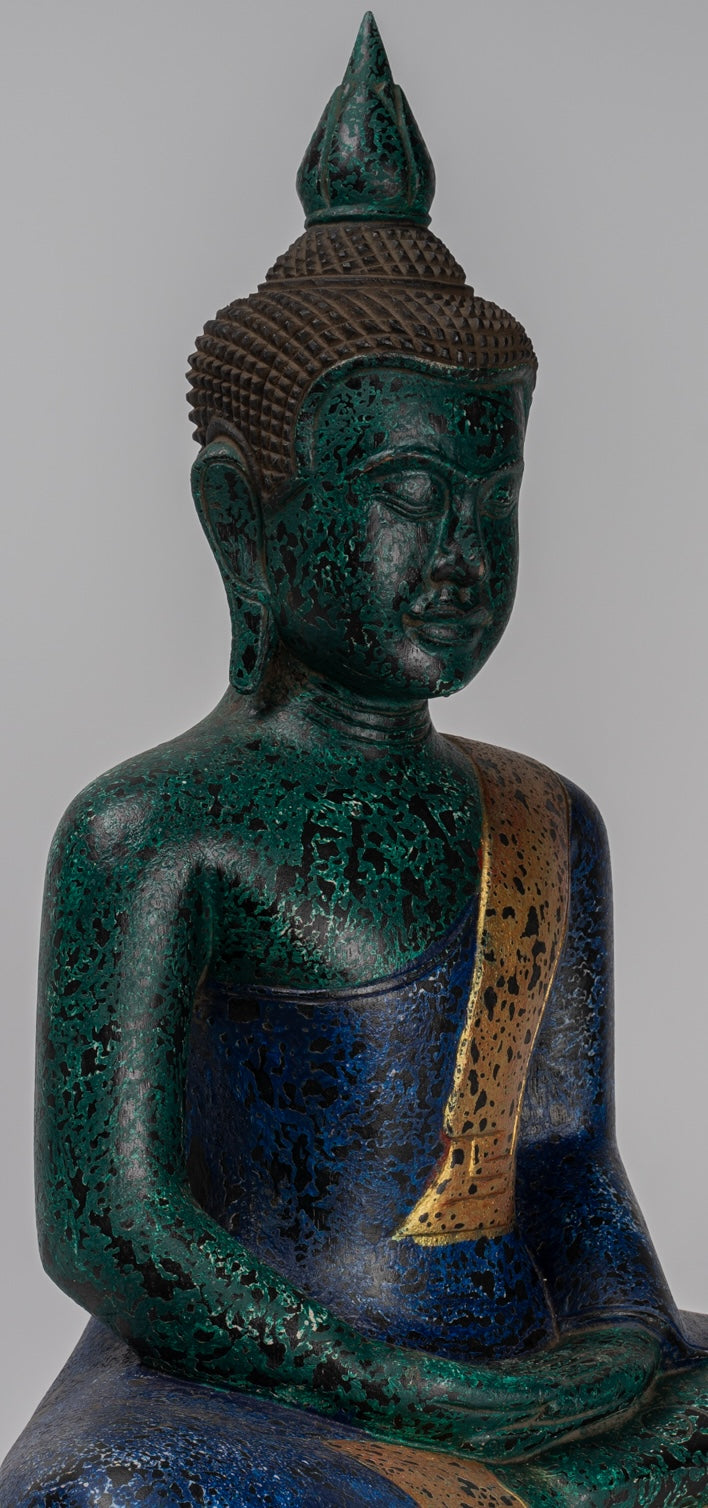 Buddha Sculpture - Antique Khmer Style Wood Seated Buddha Statue Dhyana Meditation Mudra - 54cm/22"