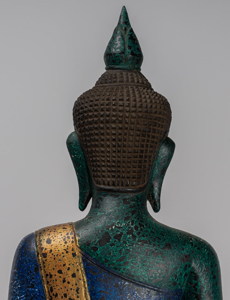 Buddha Sculpture - Antique Khmer Style Wood Seated Buddha Statue Dhyana Meditation Mudra - 54cm/22"